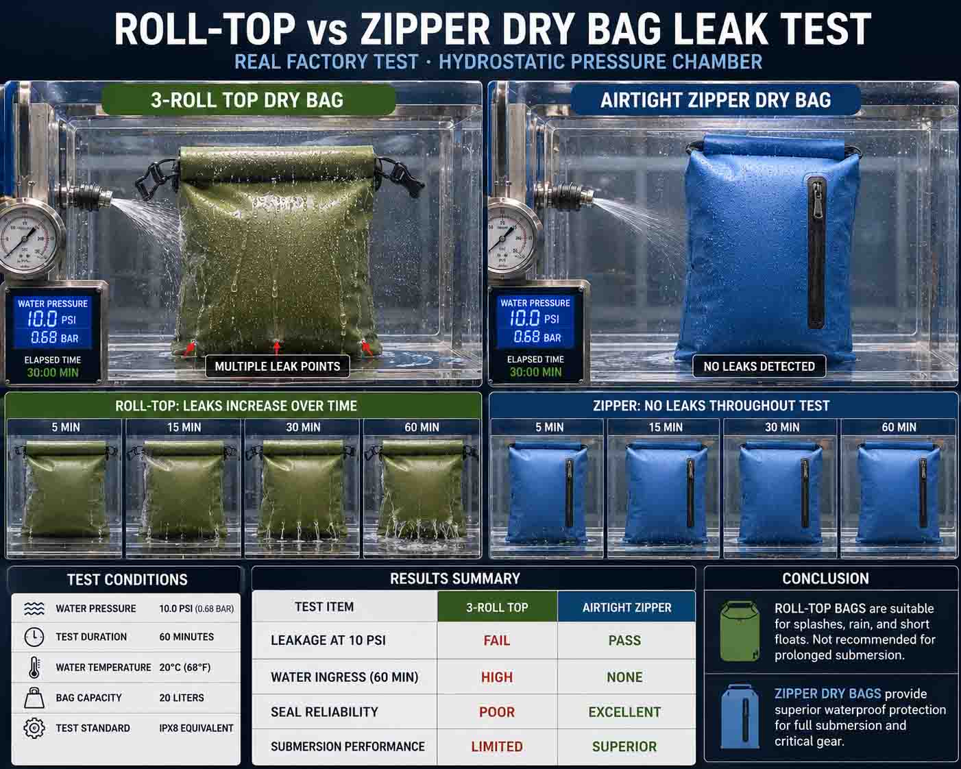 Roll-Top vs Zipper Dry Bag: Vodoodporni mit je eksplodiral
